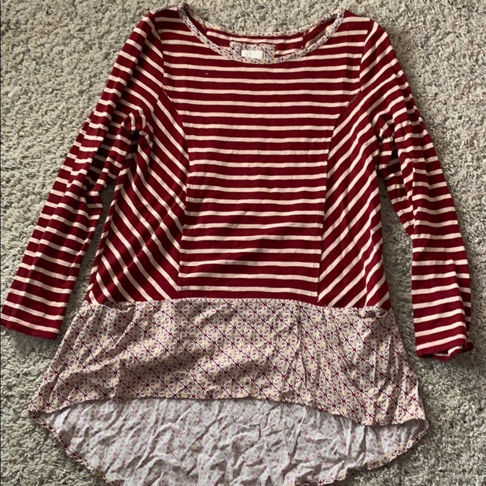 Red and pink striped long sleeve tunic